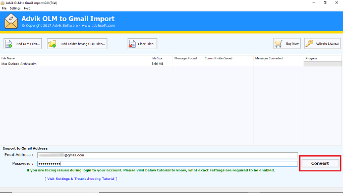 Import olm to gmail 
